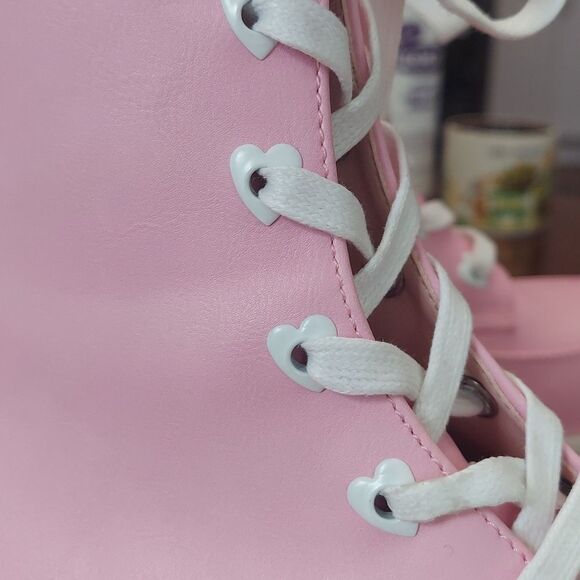 Demonia Ashes-57 Baby Pink Platform Vegan Leather Boots Sz 9 - Picture 4 of 15